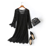 Camile Plus Size Occasion Black Eyelash Lace V Neck Lace Up Bell Sleeve Mid Sleeve Dress