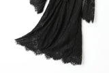 Camile Plus Size Occasion Black Eyelash Lace V Neck Lace Up Bell Sleeve Mid Sleeve Dress