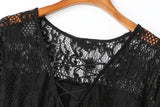 Camile Plus Size Occasion Black Eyelash Lace V Neck Lace Up Bell Sleeve Mid Sleeve Dress
