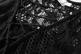 Camile Plus Size Occasion Black Eyelash Lace V Neck Lace Up Bell Sleeve Mid Sleeve Dress