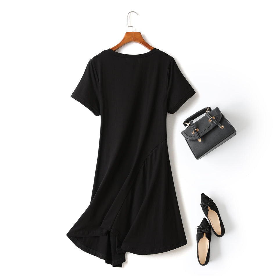 Grace Plus Size Black Irregular Hem Short Sleeve Dress