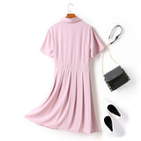 Esther Plus Size Polo Pleat Short Sleeve Shirt Dress (Blue, Pink)