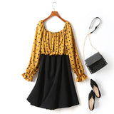 (2 Way Wear!) Hope Plus Size Polka Dots Colour Block Swing Off Shoulder Long Sleeve Dress (Yellow)