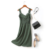 Felice Plus Size Polka Dots Sweetheart Neckline Camisole Sleeveless Dress (Green, Black)