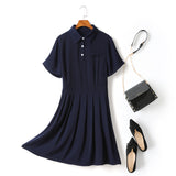 Esther Plus Size Polo Pleat Short Sleeve Shirt Dress (Blue, Pink)