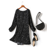 Fleta Plus Size V Neck Square Print (Two Way Wear Incl. Off Shoulder) Long Sleeve Dress (Cream, Black)
