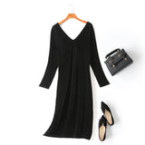(Customizable!) Ivana Velvet V Neck Bodycon Black Long Sleeve Dress