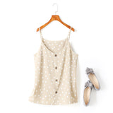 Juliana Plus Size Polka Dots Print Button Camisole Sleeveless Blouse (White, Black, Beige, Green)