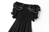 Cecily Plus Size Black Tier Ribbon Off Shoulder Short Sleeve Midi Dress