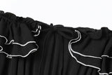 Cecily Plus Size Black Tier Ribbon Off Shoulder Short Sleeve Midi Dress