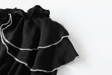 Cecily Plus Size Black Tier Ribbon Off Shoulder Short Sleeve Midi Dress