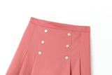 Adelynn Pleat Double Breast Buttons Plus Size Mini Skirt (Pink, Black)