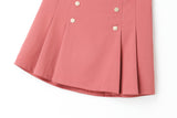 Adelynn Pleat Double Breast Buttons Plus Size Mini Skirt (Pink, Black)