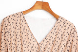 Alena Leafs Printed V Neck Tier Chiffon Plus Size Mid Sleeve Midi Dress