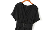 Tessa Plus Size Black Sparkle Corset Tie Wrap V Neck Short Sleeve Dress