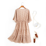Alena Leafs Printed V Neck Tier Chiffon Plus Size Mid Sleeve Midi Dress