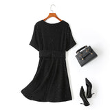 Tessa Plus Size Black Sparkle Corset Tie Wrap V Neck Short Sleeve Dress