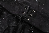 Tessa Plus Size Black Sparkle Corset Tie Wrap V Neck Short Sleeve Dress