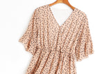 Alena Leafs Printed V Neck Tier Chiffon Plus Size Mid Sleeve Midi Dress