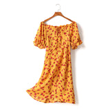 (2 Way Wear!) Gwen Plus Size Yellow Floral Corset Tie Off Shoulder Short Sleeve Dress