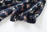 Vienna Plus Size Floral Print V Neck Scrunch Short Sleeve Midi Dress (Blue, Cream)