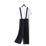 Hazel Plus Size White Short Sleeve T Shirt Top and Blue Sleeveless Jumpsuit Romper Set