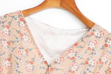 Alice Beige Floral Print V Neck Bell Sleeve Chiffon Plus Size Mid Sleeve Dress