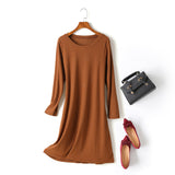 Kayla Plus Size Sparkle Ribbed Knit Slit Long Sleeve T Shirt Dress (Black, Brown)