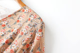Alice Beige Floral Print V Neck Bell Sleeve Chiffon Plus Size Mid Sleeve Dress