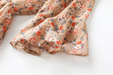 Alice Beige Floral Print V Neck Bell Sleeve Chiffon Plus Size Mid Sleeve Dress