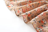 Alice Beige Floral Print V Neck Bell Sleeve Chiffon Plus Size Mid Sleeve Dress