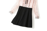 Tiffany Plus Size Lace Colourblock Long Sleeve Dress (Pink, Beige)