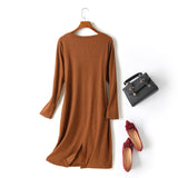 Kayla Plus Size Sparkle Ribbed Knit Slit Long Sleeve T Shirt Dress (Black, Brown)