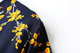Anne Blue Floral V Neck Wrap Neck Bell Sleeve Tier Mid Sleeve Dress