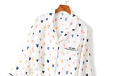 Vera Plus Size Satin Pyjamas Heart Print Long Sleeve Shirt Blouse and Long Pants Set (Black, White)