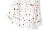 Vera Plus Size Satin Pyjamas Heart Print Long Sleeve Shirt Blouse and Long Pants Set (Black, White)
