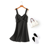 Waltrina Plus Size Twist Bust Sweetheart Swing Camisole Sleeveless Dress (Beige, Black)