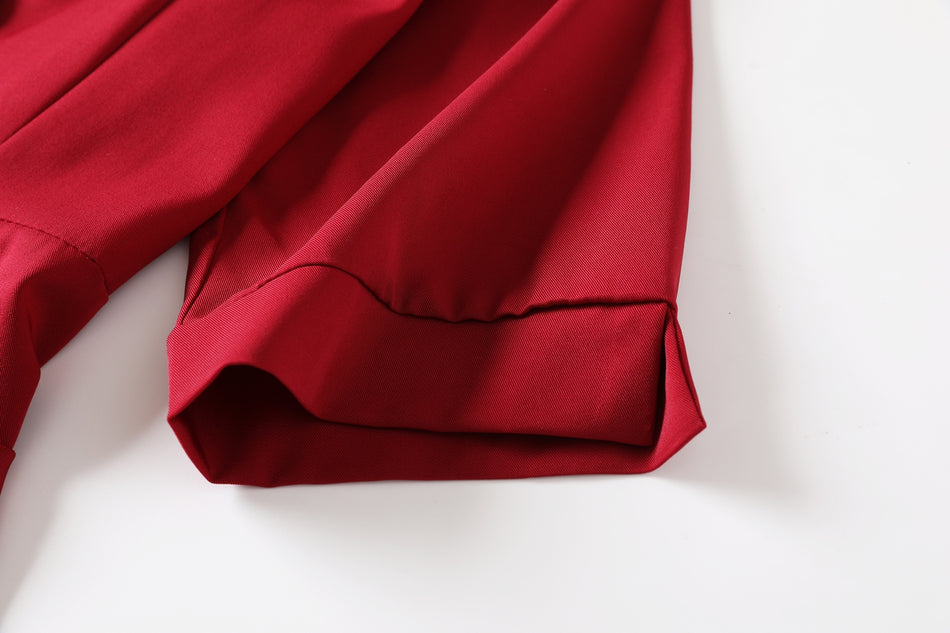 Hadley Plus Size Blazer Collar Double Breast Swing Short Sleeve Shirt Dress (Red, Black)