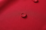 Hadley Plus Size Blazer Collar Double Breast Swing Short Sleeve Shirt Dress (Red, Black)