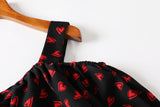 Gabrielle Plus Size Hearts Print Tier Off Shoulder Short Sleeve Midi Dress (Black)