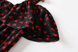 Gabrielle Plus Size Hearts Print Tier Off Shoulder Short Sleeve Midi Dress (Black)