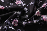 Gina Plus Size Floral Print Chiffon Cheongsam Qipao Mid Sleeve Dress (Black)