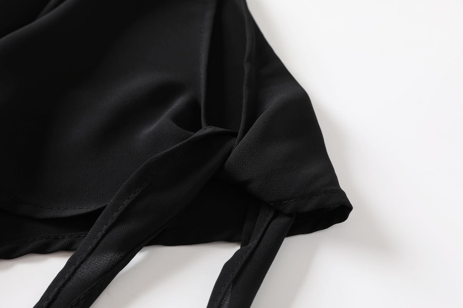 Harper Plus Size V Neck Buttons Ribbon Sleeve Black Short Sleeve Midi Dress