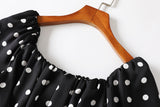 (2 Way Wear!) Hope Plus Size Polka Dots Colour Block Swing Off Shoulder Long Sleeve Dress (Black)