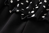 (2 Way Wear!) Hope Plus Size Polka Dots Colour Block Swing Off Shoulder Long Sleeve Dress (Black)