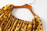 (2 Way Wear!) Hope Plus Size Polka Dots Colour Block Swing Off Shoulder Long Sleeve Dress (Yellow)
