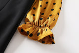 (2 Way Wear!) Hope Plus Size Polka Dots Colour Block Swing Off Shoulder Long Sleeve Dress (Yellow)