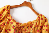(2 Way Wear!) Gwen Plus Size Yellow Floral Corset Tie Off Shoulder Short Sleeve Dress