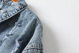 Karen Plus Size Ripped Denim Jacket (Blue)