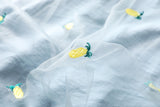 Felicia Plus Size Button Down Pineapple Embroidery Tulle Short Sleeve Shirt Dress (Yellow, Blue)